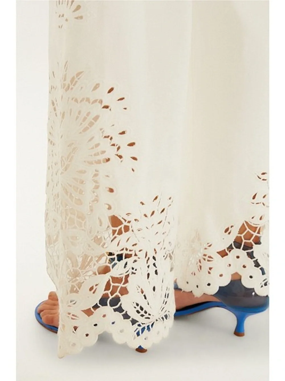 Farm Rio High Rise Embroidered Eyelet off-white Denim Wide Leg Pants - size 26 - Picture 4 of 13